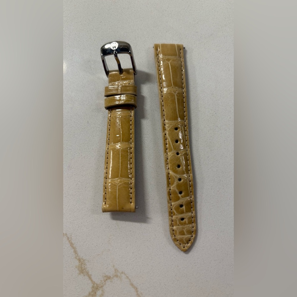 Michele 16 mm Genuine Patent Alligator Leather Tan Watch Band Strap